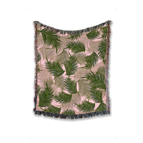 Palm Tree Leaves Woven Throw Blanket, Cozy And Stylish, Interior Decor Blanket, Home Accent, Home Accessory, Tropical Design