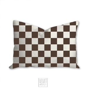 Brown and white checkered pattern pillow