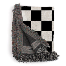 Load image into Gallery viewer, Checkered black and white woven Throw Blanket, Tapestry, Retro, Cozy And Stylish, Interior Decor, Home Accent, Home Accessory