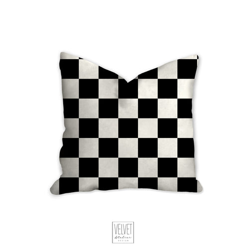 Black and white checkered pattern pillow