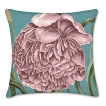 Load image into Gallery viewer, Peony pillow, floral pillow accent, Interior decor, home decor, pillow cover and insert, pink flower, pink and teal, Interior decor, stylish