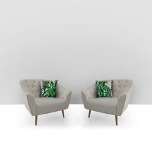 Load image into Gallery viewer, Tropical leaves pillows with geometrical accents. Set of 2
