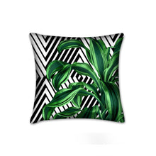 Load image into Gallery viewer, Tropical leaves pillows with geometrical accents. Set of 2