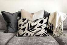 Load image into Gallery viewer, Fern leaves silhouette pillow, tropical style pillow, Interior decor, home decor, pillow cover and insert, botanical interior design, nature