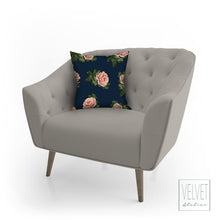 Load image into Gallery viewer, Midnight Peony pillow, floral pillow accent, Interior decor, home decor, pillow cover and insert, cotton pillow cover, pink and blue