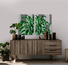 Load image into Gallery viewer, Tropical leaves set of 2 canvas gallery wrapped, geometric, modern wall art, trendy giclee wall decor, wall hanging, Interior design, home