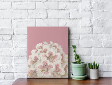 Load image into Gallery viewer, White flowers canvas wrapped art, pink floral art, dreamy art, art print, giclee print, wall hanging, Interior design, coastal style, floral