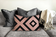 Load image into Gallery viewer, XO Geometric throw pillow, linear black pattern, modern pillow, Interior decor, home decor, pillow cover and insert, accent pillow, insert