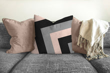 Load image into Gallery viewer, Geometric print pillow, pink, black, gray, modern pillow, Interior decor, home decor, pillow cover and insert, cotton pillow, accent pillow