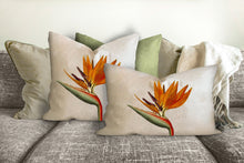Load image into Gallery viewer, Bird of paradise throw pillow, tropical pillow, Interior decor, home decor, pillow cover and insert, botanical decor, tropical decor