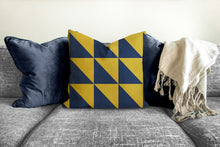 Load image into Gallery viewer, Blue and yellow Geometric throw pillow, bold, modern pillow, Interior decor, home decor, pillow cover and insert, accent pillow, insert