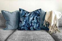 Load image into Gallery viewer, Blue monstera leaves pillow, modern Interior decor, home decor, pillow cover and insert, accent cushion, tropical, home accessory, accent