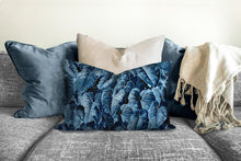 Load image into Gallery viewer, Blue monstera leaves pillow, modern Interior decor, home decor, pillow cover and insert, accent cushion, tropical, home accessory, accent
