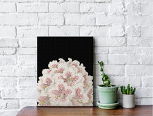 Load image into Gallery viewer, White flowers canvas wrapped art, black & pink, dreamy art, art print, giclee print, wall hanging, Interior design, coastal style, floral