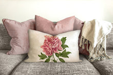 Load image into Gallery viewer, Peony throw pillow, pink floral pillow, Interior decor, home decor, pillow cover and insert, botanical decor, floral decor pillow
