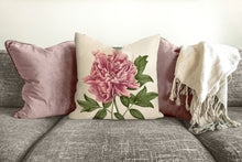 Load image into Gallery viewer, Peony throw pillow, pink floral pillow, Interior decor, home decor, pillow cover and insert, botanical decor, floral decor pillow