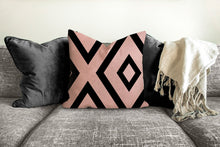 Load image into Gallery viewer, XO Geometric throw pillow, linear black pattern, modern pillow, Interior decor, home decor, pillow cover and insert, accent pillow, insert