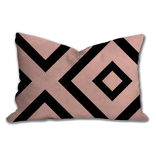Load image into Gallery viewer, XO Geometric throw pillow, linear black pattern, modern pillow, Interior decor, home decor, pillow cover and insert, accent pillow, insert