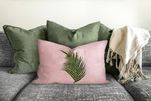 Load image into Gallery viewer, Palm tree leaf pillow, tropical pillow accent, Interior decor, home decor, pillow cover and insert, coastal interior design, beverly hills
