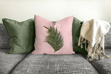 Load image into Gallery viewer, Palm tree leaf pillow, tropical pillow accent, Interior decor, home decor, pillow cover and insert, coastal interior design, beverly hills