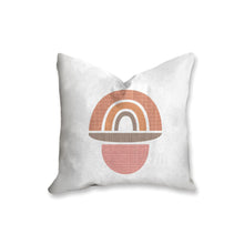 Load image into Gallery viewer, Mid century geometric pillow, terra-cotta shapes, half circles, modern Interior decor, retro design, home decor, pillow cover and insert