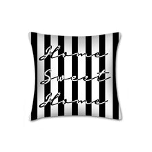 Load image into Gallery viewer, Home Sweet Home pillow, black and white, modern Interior decor, typographic design, home decor, pillow cover and insert, stripes