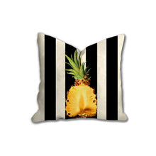 Load image into Gallery viewer, Pineapple throw pillow, black stripes, tropical pillow, Interior decor, home decor, pillow cover and insert, botanical decor, tropical decor