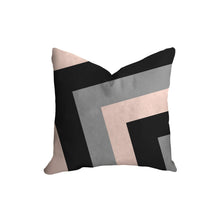 Load image into Gallery viewer, Geometric print pillow, pink, black, gray, modern pillow, Interior decor, home decor, pillow cover and insert, cotton pillow, accent pillow