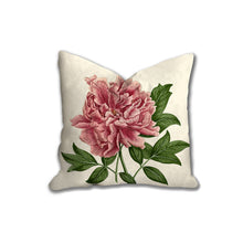 Load image into Gallery viewer, Peony throw pillow, pink floral pillow, Interior decor, home decor, pillow cover and insert, botanical decor, floral decor pillow