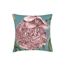 Load image into Gallery viewer, Peony pillow, floral pillow accent, Interior decor, home decor, pillow cover and insert, pink flower, pink and teal, Interior decor, stylish
