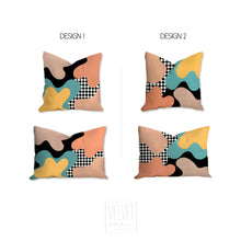 Load image into Gallery viewer, Abstract pillow, Retro decorative pillow, 80's modern Interior decor, home decor, mod, cover and insert blush and blue pillow, pillow case
