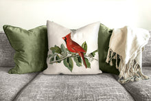 Load image into Gallery viewer, Cardinal throw pillow, bird pillow, wild life pillow, Interior decor, home decor, pillow cover and insert, botanical decor, nature decor