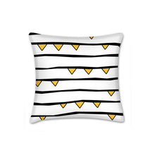Load image into Gallery viewer, Stripes and Triangles throw pillow, black and yellow, modern Interior decor, home decor, pillow cover and insert, abstract throw pillow