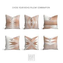 Load image into Gallery viewer, Bohemian pillow, mid century inspired, geometric, retro style, Interior decor, home decor, pillow cover and insert, home accent pillow