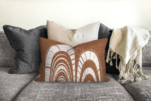 Load image into Gallery viewer, Boho pillow, mid century inspired, terra cotta, abstract style, Interior decor, home decor, pillow cover and insert, home accent pillow