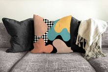 Load image into Gallery viewer, Abstract pillow, Retro decorative pillow, 80's modern Interior decor, home decor, mod, cover and insert blush and blue pillow, pillow case