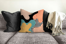 Load image into Gallery viewer, Retro mod pillow, abstract decorative pillow, 80's 90's modern Interior decor, home decor, pillow cover, pillow insert checkered pillow case