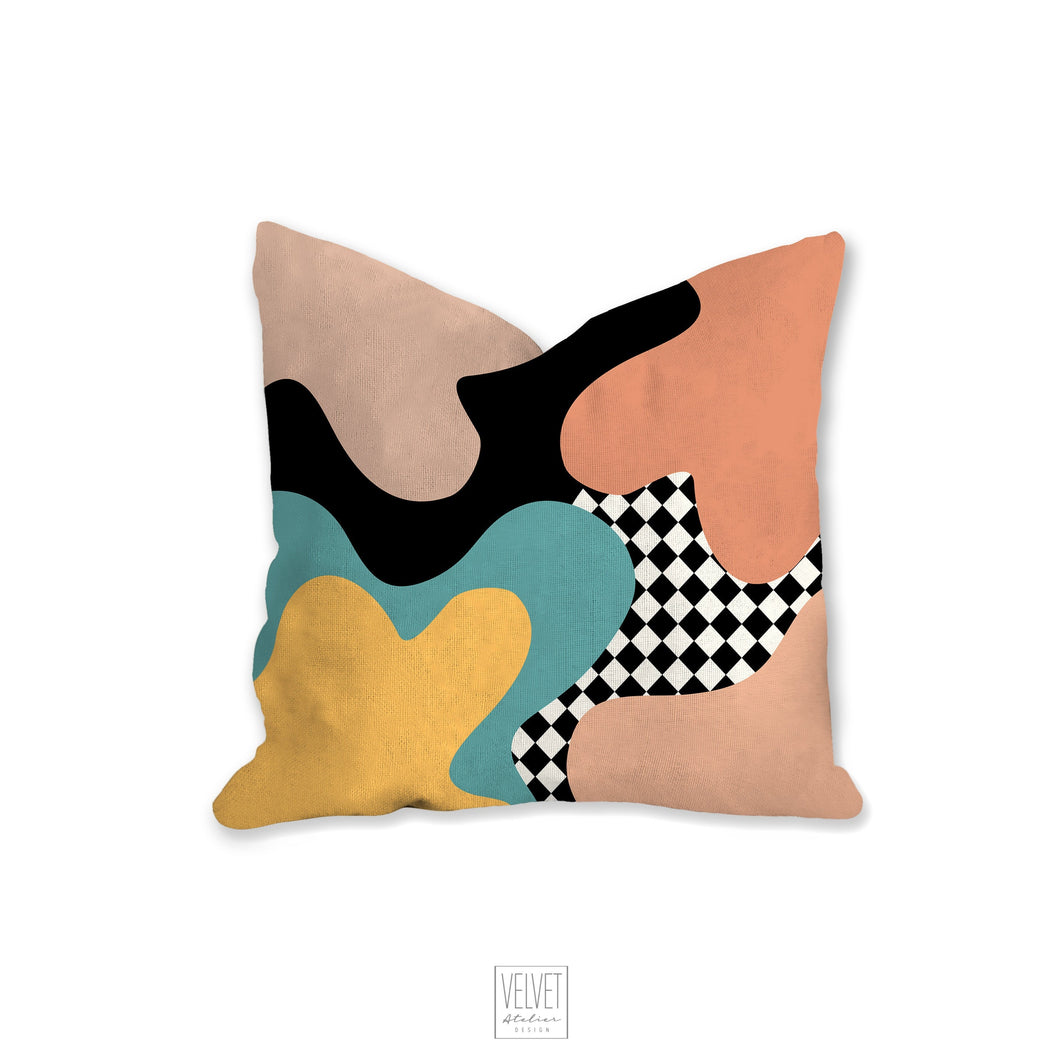 Retro mod pillow, abstract decorative pillow, 80's 90's modern Interior decor, home decor, pillow cover, pillow insert checkered pillow case