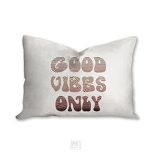 Load image into Gallery viewer, Good vibes only pillow, groovy, Boho pillow, retro pillow, throw pillow, sunset colors, home decor, pillow cover and insert, accent pillow