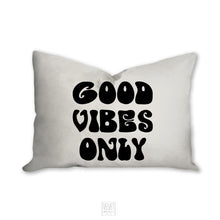 Load image into Gallery viewer, Good vibes only pillow, black and white groovy, Boho pillow, retro pillow, throw pillow home decor, pillow cover and insert, accent pillow