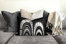 Load image into Gallery viewer, Boho pillow, mid century inspired, black and white abstract style, Interior decor, home decor, pillow cover and insert, home accent pillow