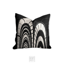 Load image into Gallery viewer, Boho pillow, mid century inspired, black and white abstract style, Interior decor, home decor, pillow cover and insert, home accent pillow