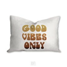Load image into Gallery viewer, Good vibes only pillow, sunset colors, groovy, Boho pillow, retro pillow, throw pillow, home decor, pillow cover and insert, accent pillow