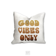 Load image into Gallery viewer, Good vibes only pillow, sunset colors, groovy, Boho pillow, retro pillow, throw pillow, home decor, pillow cover and insert, accent pillow