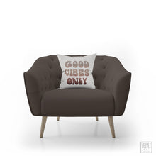 Load image into Gallery viewer, Good vibes only pillow, groovy, Boho pillow, retro pillow, throw pillow, sunset colors, home decor, pillow cover and insert, accent pillow