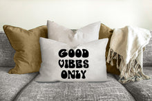 Load image into Gallery viewer, Good vibes only pillow, black and white groovy, Boho pillow, retro pillow, throw pillow home decor, pillow cover and insert, accent pillow