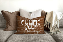 Load image into Gallery viewer, Blessings, cinnamon color, mid century letters, groovy, Boho pillow, retro pillow, throw pillow, pillow cover and insert, accent pillow