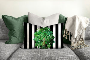Jungle monstera plant pillow, modern Interior decor, home decor, pillow cover and insert, accent cushion, black and white stripes, tropical