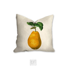 Load image into Gallery viewer, Pear pillow, vintage fruit accent, accent pillow, Interior decor, home decor, pillow cover and insert, farmhouse style, country French