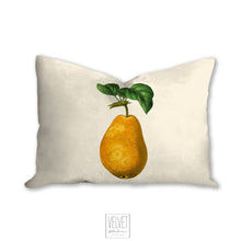 Load image into Gallery viewer, Pear pillow, vintage fruit accent, accent pillow, Interior decor, home decor, pillow cover and insert, farmhouse style, country French